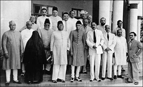 The All India Muslim League Working Committee, Lahore session, March 1940. Jinnah in the centre, fourth from the left.