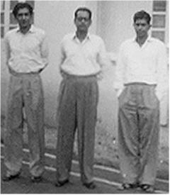 Three brothers\; (from left to right) Sumitra Benegal, Benegal Dinker Rao, Ramesh Sakharam Benegal (early 1950s)