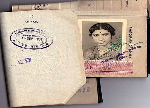 Passport Uma Sethi, showing departure date 1958 and Swiss visa