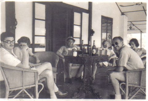 The photo shows a collection of erstwhile planters having a cold weather Sunday lunchtime session on the veranda of the old Sonari Club. 