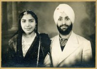 Joginder Kaur with Captain Gurdial Singh shortly after their marriage. Patiala, Punjab, 1946.